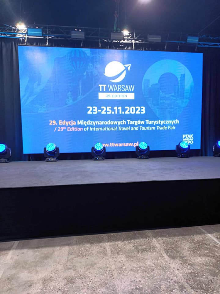 Displayed on the stage is information about the 28th Edition of the International Trade Fair TT Warsaw and the date of its duration, i.e. 23-25.11.2023